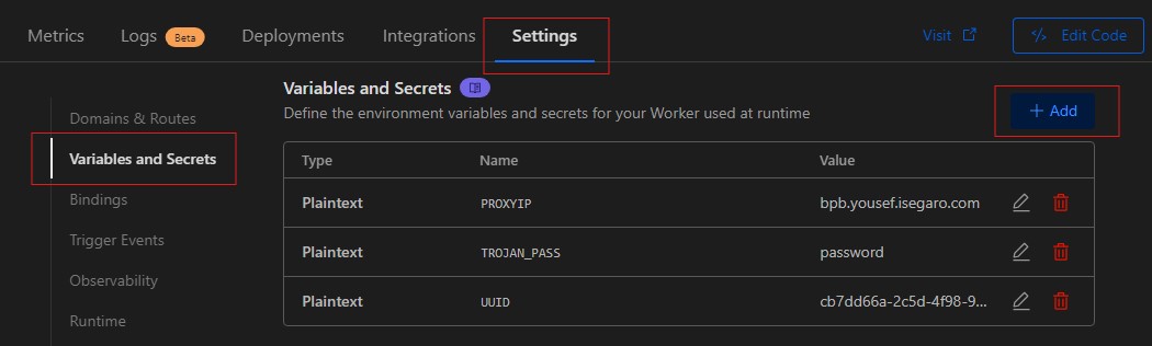Workers env variable